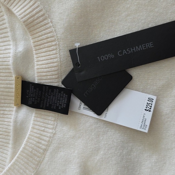 MAGASCHONI 100% Cashmere Frost White Short Sleeve Sweater Shirt - Picture 4 of 5